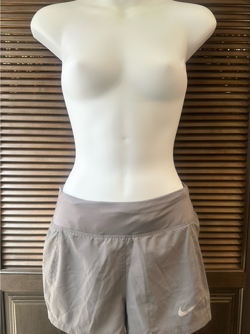 Nike Gray Performance Running Shorts with White Swoosh